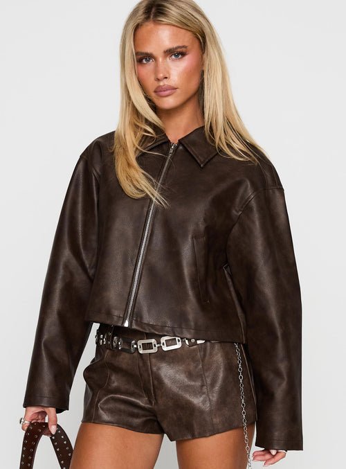 Brydon Faux Leather Jacket Brown