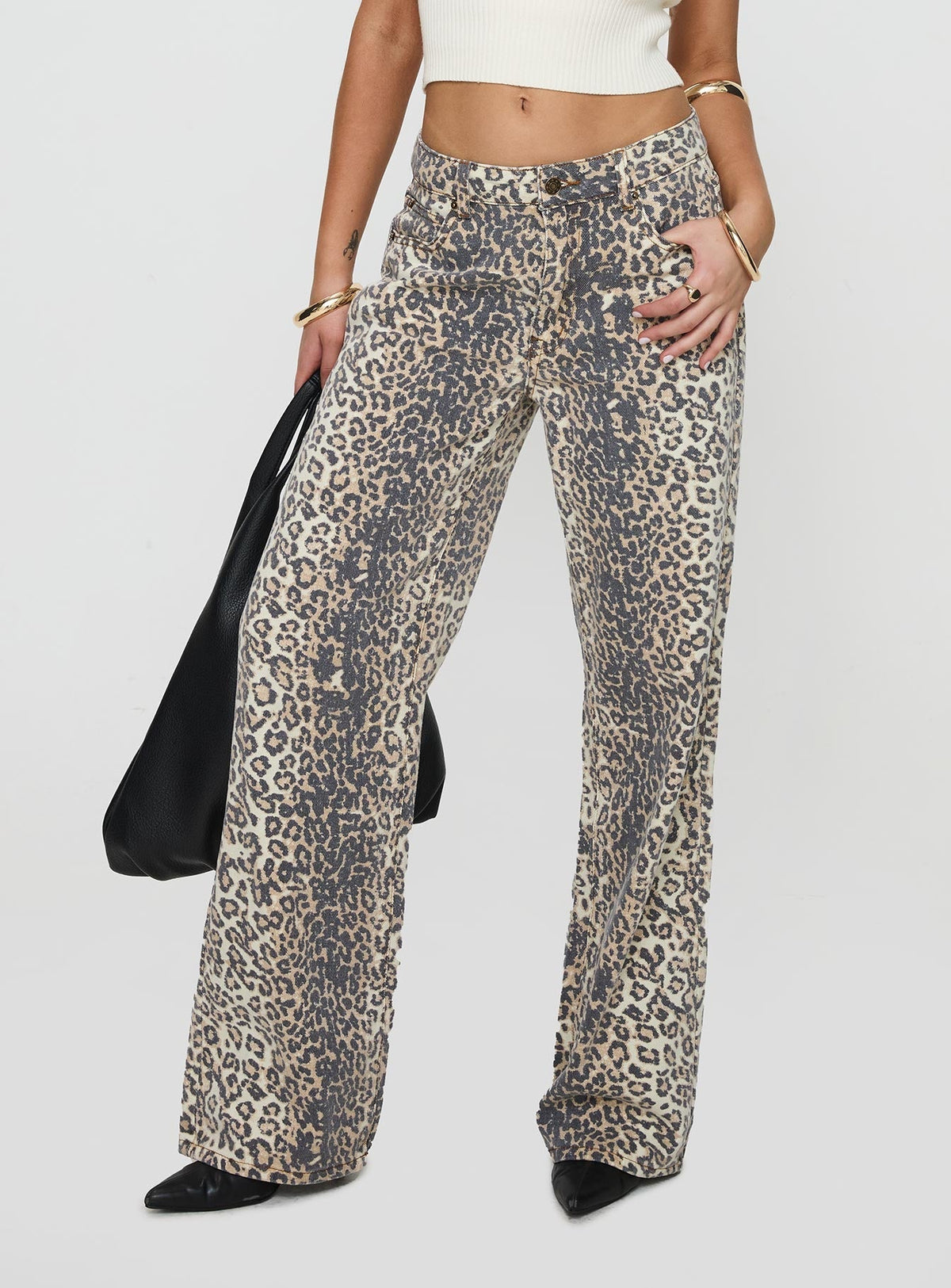 Top Model Low Rise Straight Leg Jeans Leopard Fade