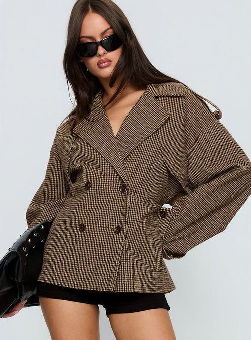 Brieanna Cropped Trench Coat Brown Check