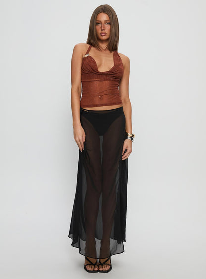 Onyxa Sheer Wrap Maxi Skirt Black