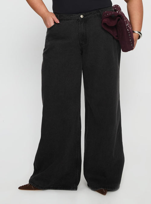 Ramos Low Rise Wide Leg Jeans Washed Black Curve