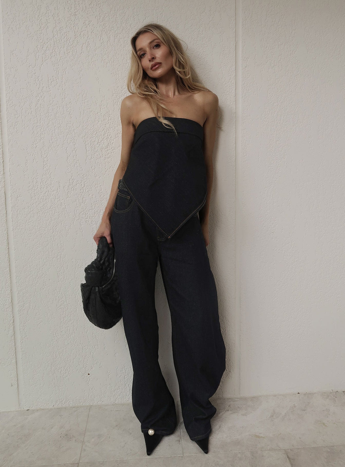 Horseshoe Mid Rise Barrel Leg Jeans Dark Denim