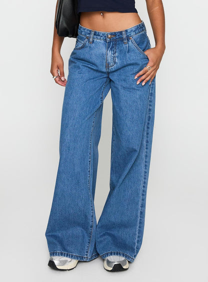 Supercut Low Rise Baggy Pleat Jeans Mid Blue