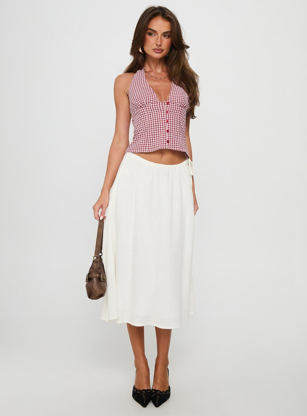 Persuasion Tie Side Midi Skirt White