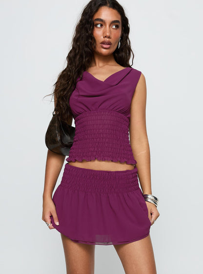I Belong Shirred Mini Skirt Wine