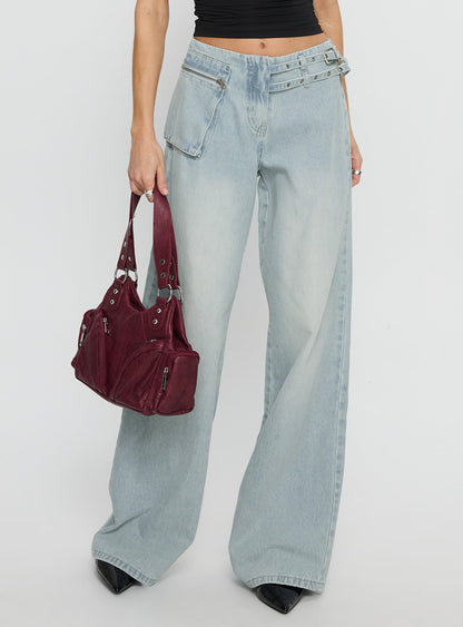 Paltrow Mid Rise Wide Leg Cargo Jeans Faded Blue Wash