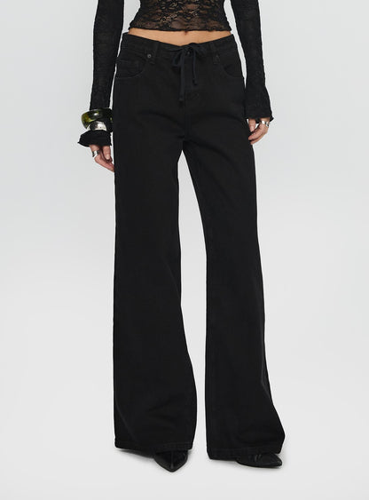 Mellowed Out Low Rise Straight Leg Jeans Washed Black