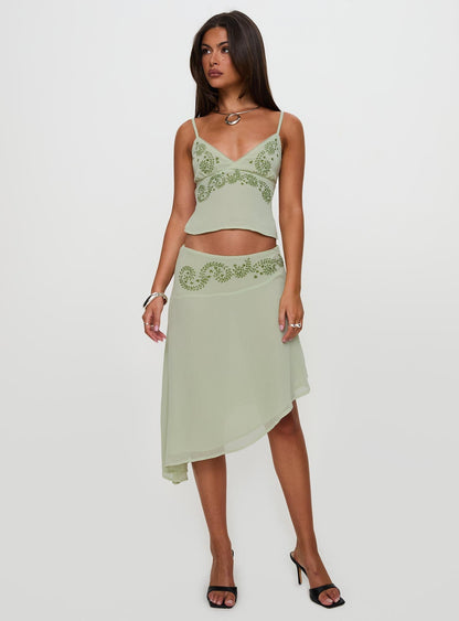 Pappilion Asymmetrical Midi Skirt Sage Petite