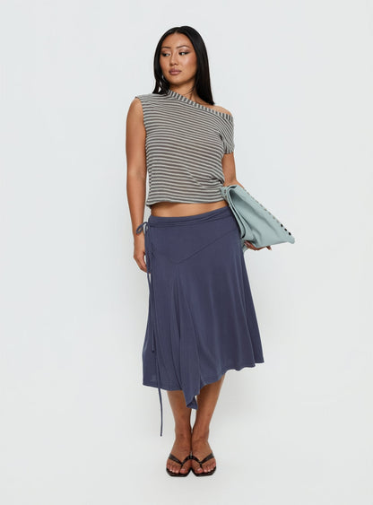 Joaney Tie Side Jersey Midi Skirt Slate
