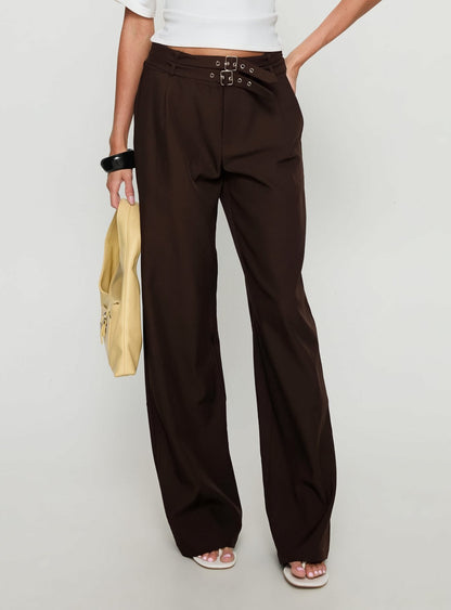 Wylma Belt Detail Tailored Pants Chocolate