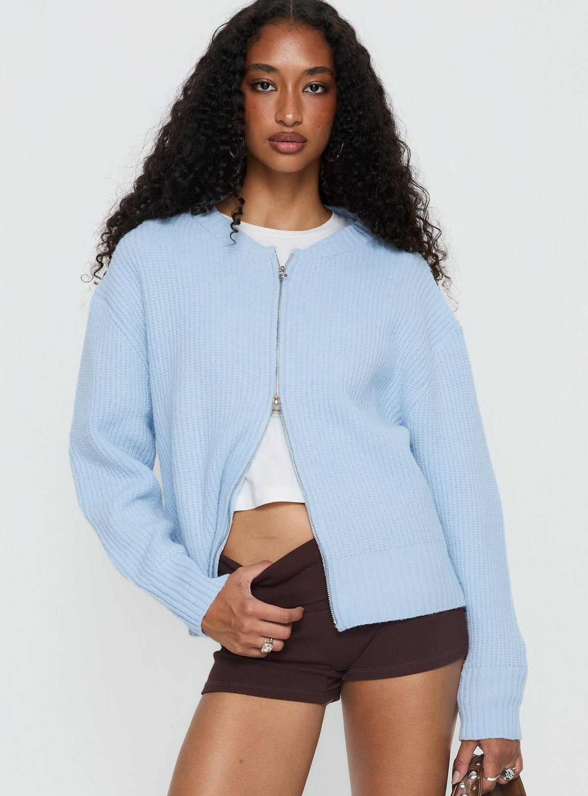 Lexene Zip Through Jumper Baby Blue