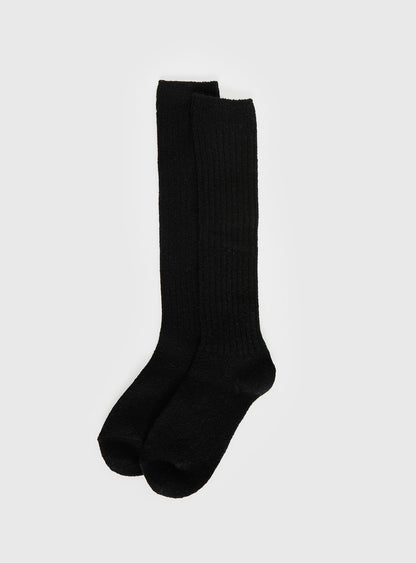 Boderline High Knee Ribbed Socks Black