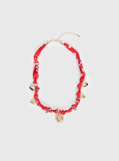 Xavia Bandana Necklace Gold / Red