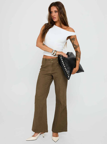 Cuzco Low Rise Flared Cargo Jeans Dark Khaki