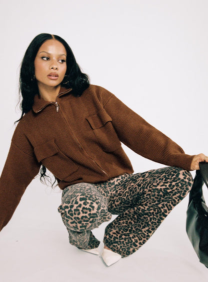 Top Model Low Rise Straight Leg Jeans Leopard