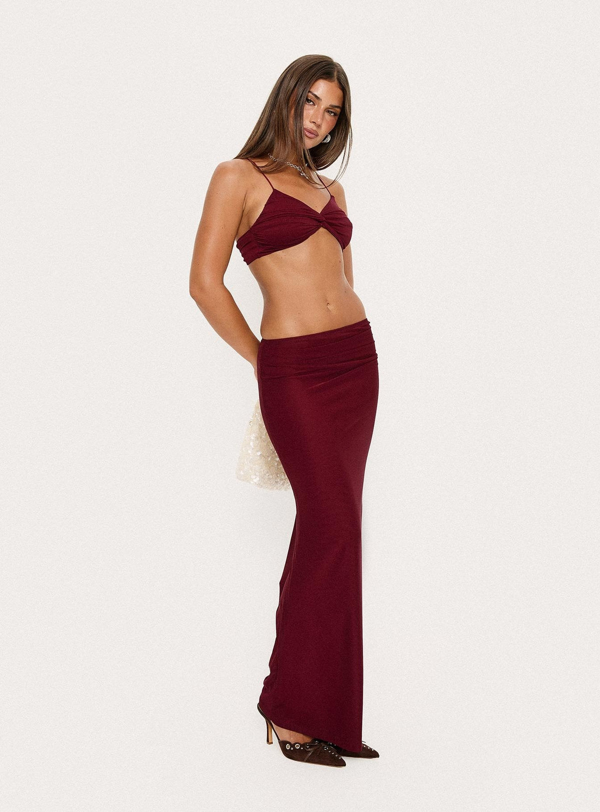 Delores Ruched Maxi Skirt Red