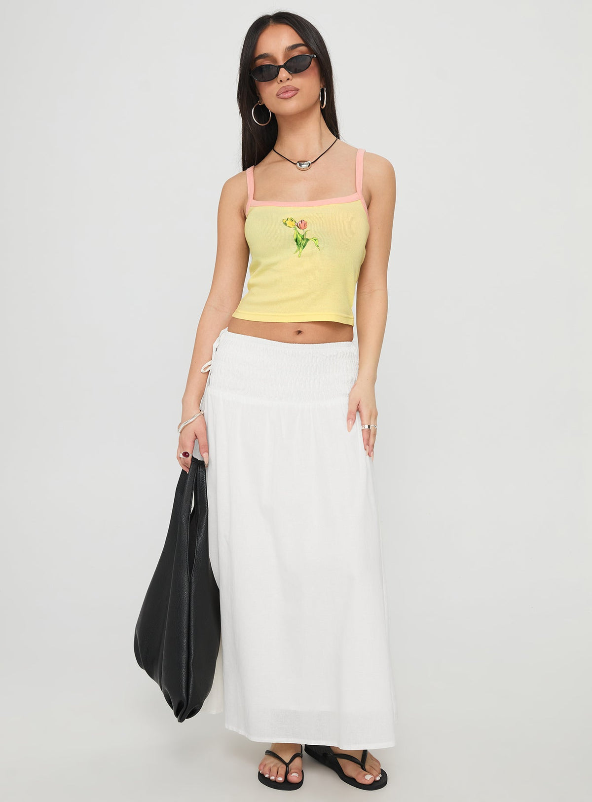 Vence Ruched Maxi Skirt White