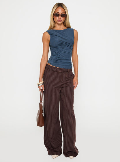 Lustre Wide Leg Pant Brown Pinstripe