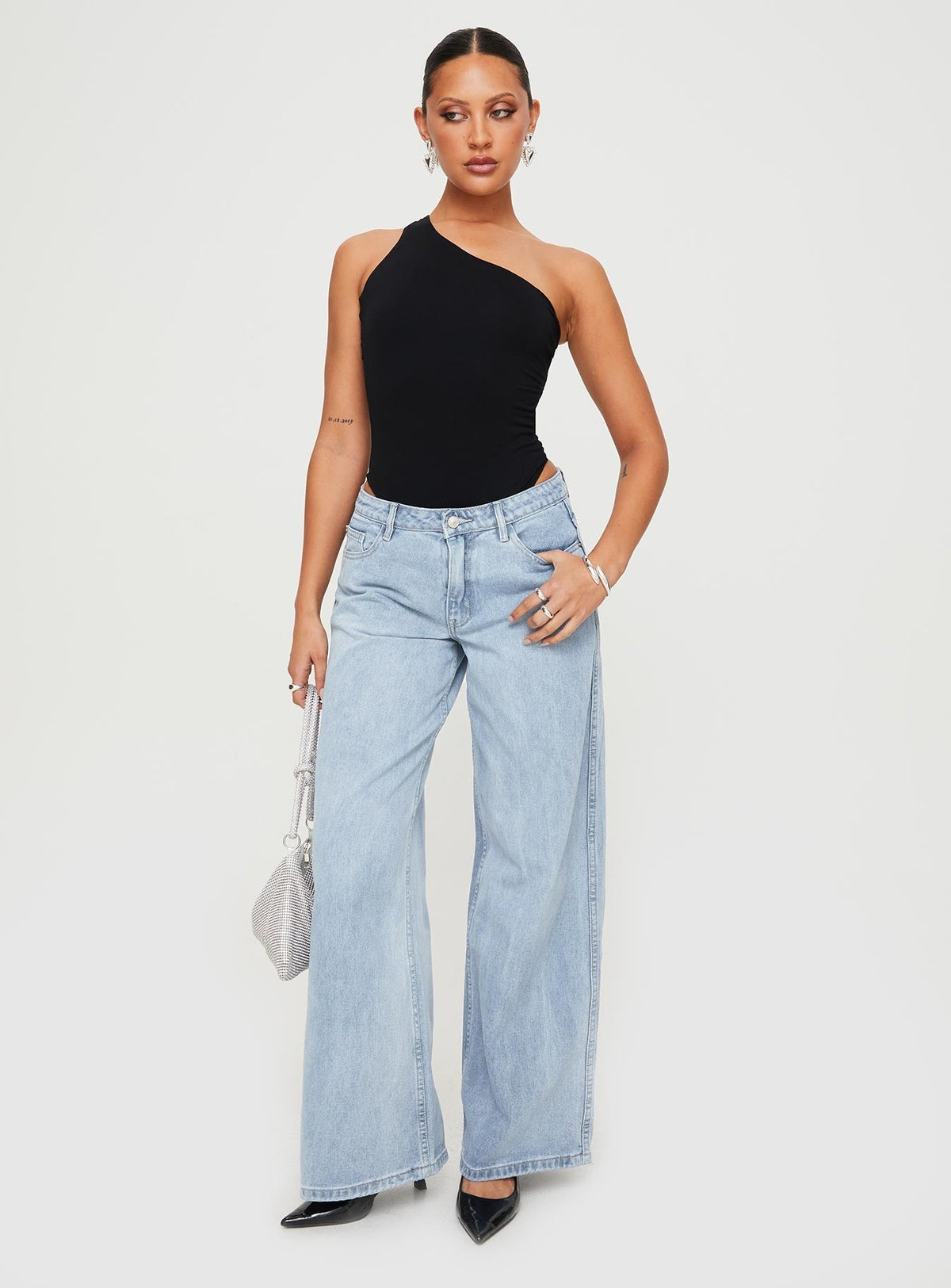 Ramos Low Rise Wide Leg Denim Jeans Light Blue Wash