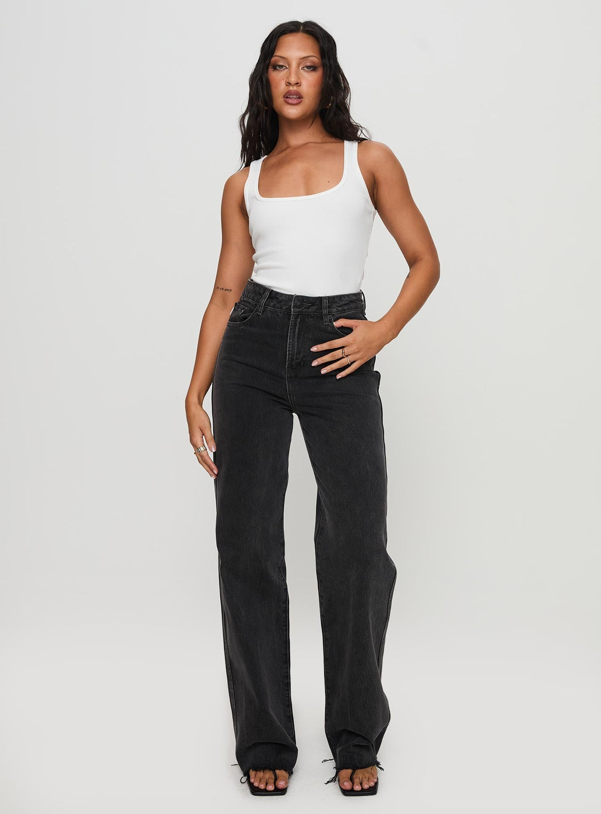Karlina High Rise Straight Leg Jeans Charcoal