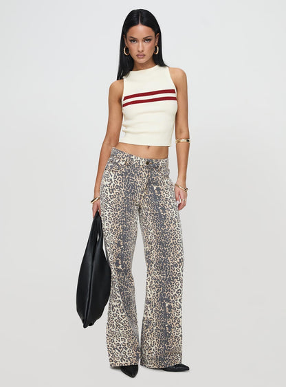 Top Model Low Rise Straight Leg Jeans Leopard Fade