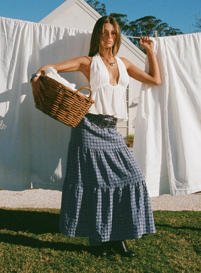 Rockwell Tiered Midi Skirt Navy Check