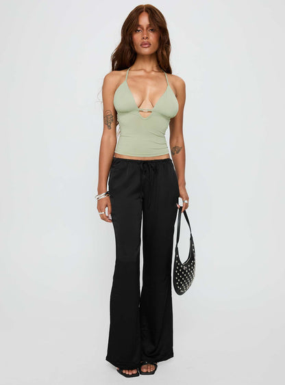 Vanille Tie Waist Satin Pants Black