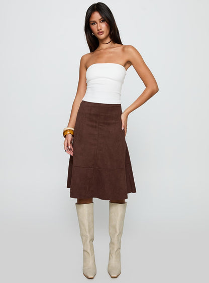 Grimaud Faux Suede Midi Skirt Brown