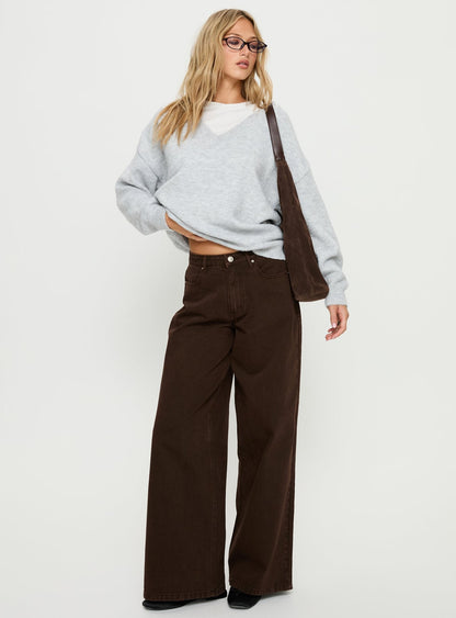 Stay The Night V Neck Knit Sweater Grey Marle