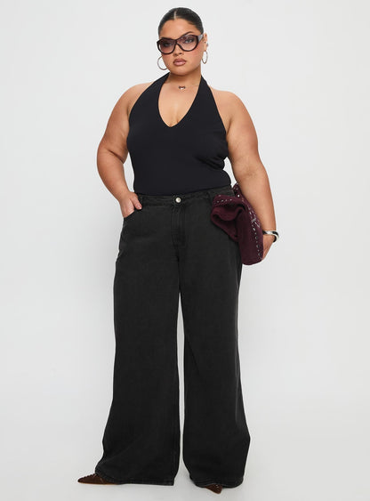 Ramos Low Rise Wide Leg Jeans Washed Black Curve