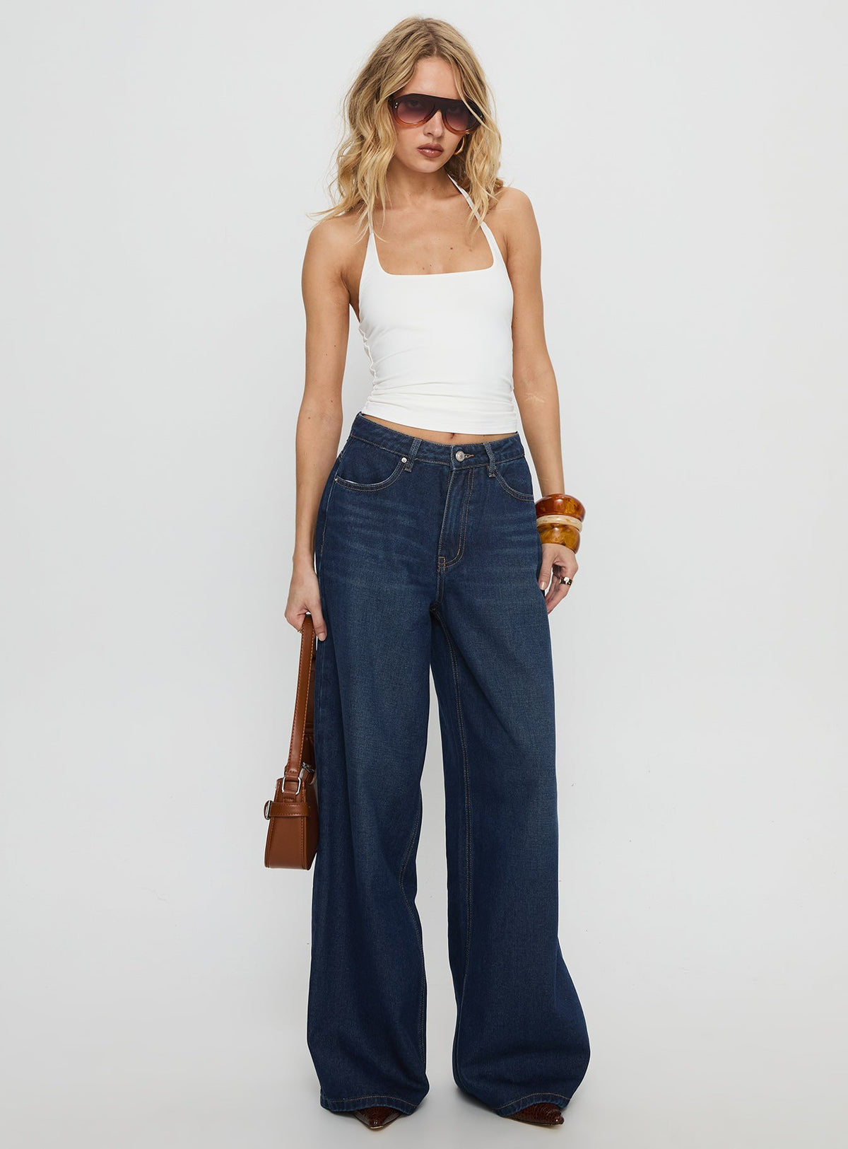 Naylor Mid Rise Wide Leg Jeans Mid Blue Denim Petite