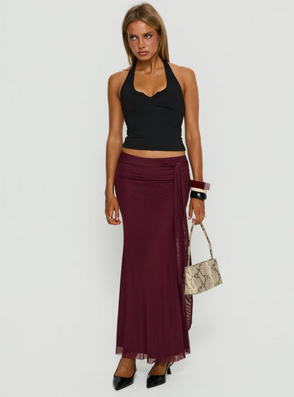 Caviar Tie Maxi Skirt Currant