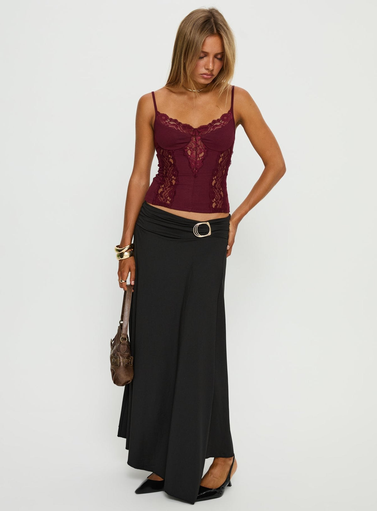 Nola Hardware Slit Maxi Skirt Black