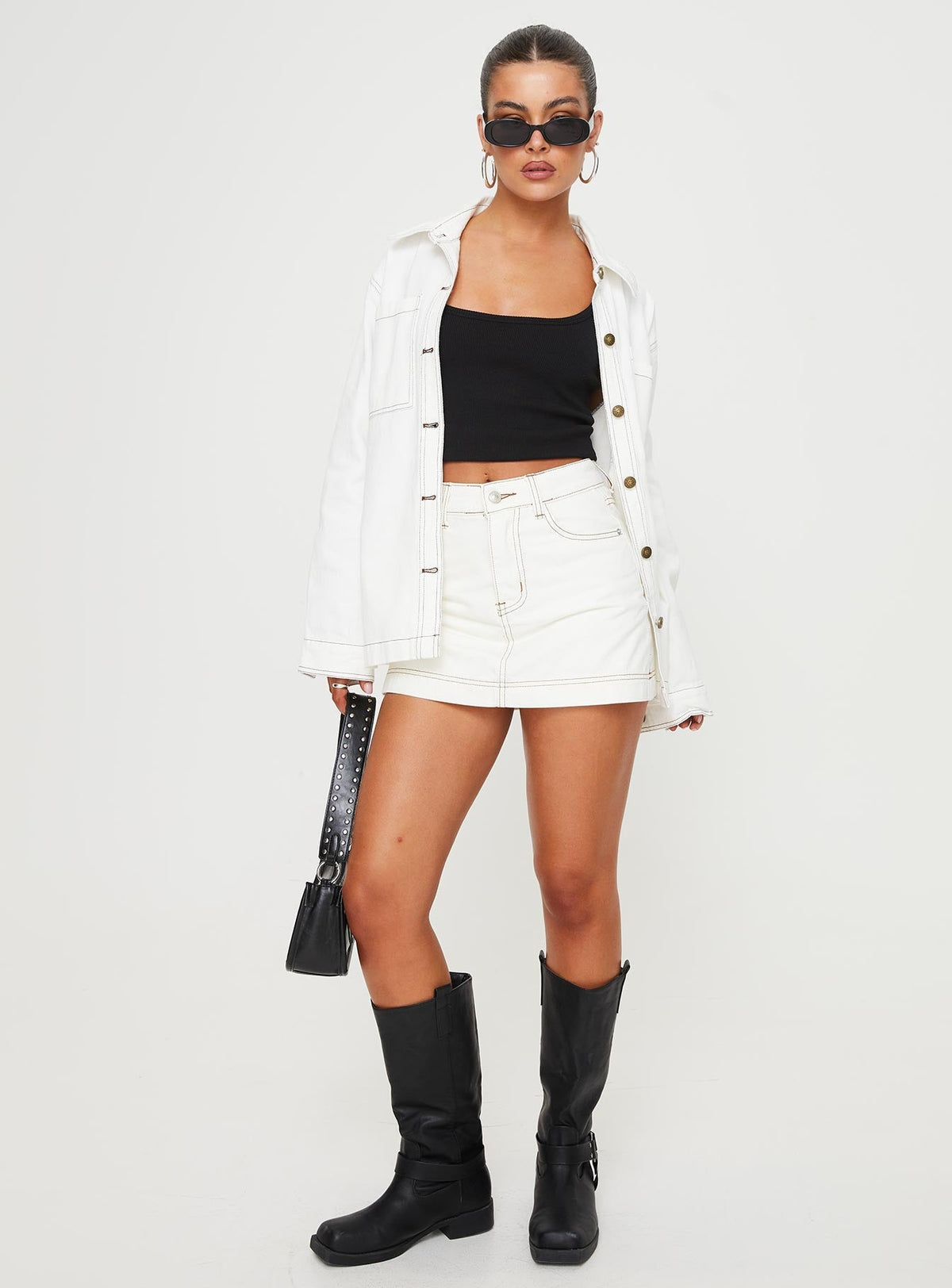 Katlynne Denim Mini Skort White Tall