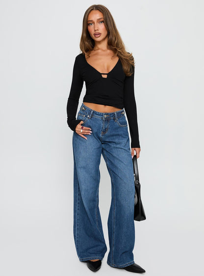 Wolfe Low Rise Straight Leg Jeans Dark Blue Wash