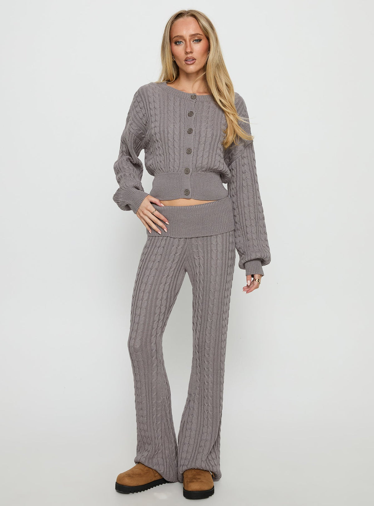 Baleigh Cable Knit Cardigan Grey
