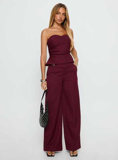 Jinny Relaxed Buckle Tailored Pants Berry Pinstripe