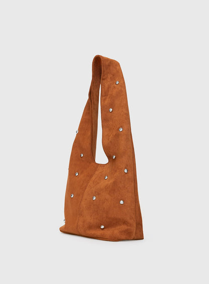 Stellah Studded Faux Suede Bag Brown