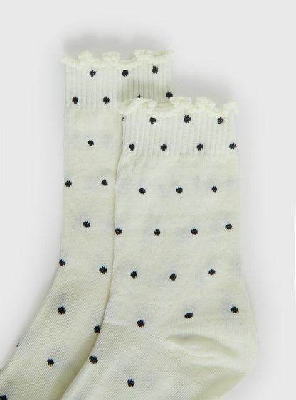 Pillowtalk Frill Socks Cream Polka