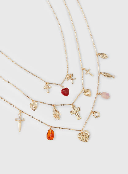 Kiss And Tell Layered Charm Necklace Gold