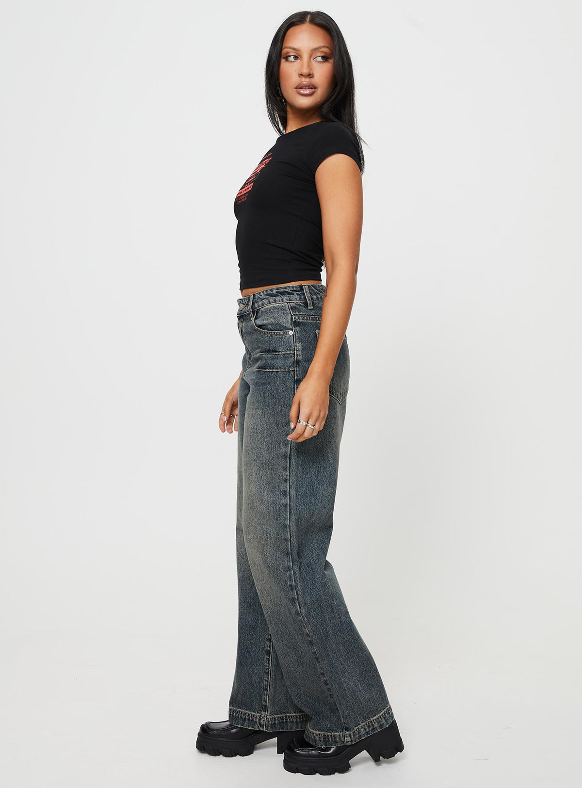 Betley High Rise Wide Leg Jeans Vintage Wash Denim