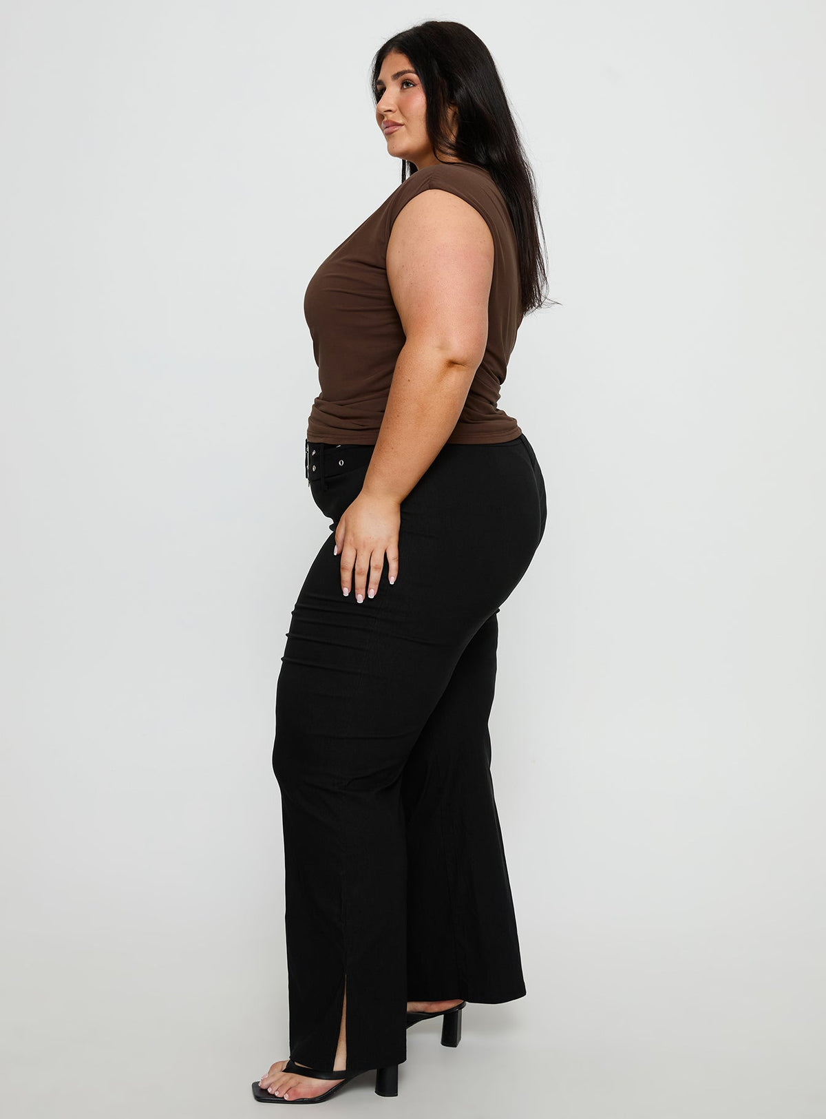 Kortnee Eyelet Detail Flare Leg Pants Black Curve