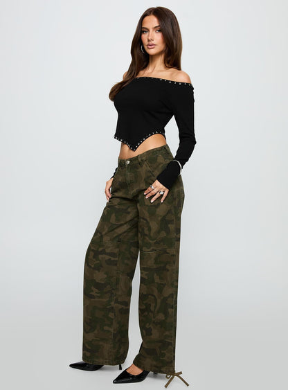 Strike Out Mid Rise Wide Leg Jeans Camouflage