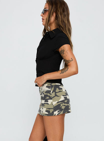 Voltage Denim Mini Skirt Camouflage