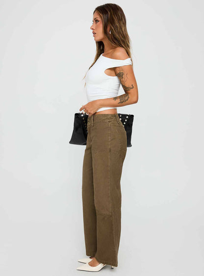 Cuzco Low Rise Flared Cargo Jeans Dark Khaki