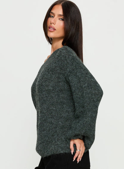 Delyn Off Shoulder Slouchy Knit Sweater Black Marle