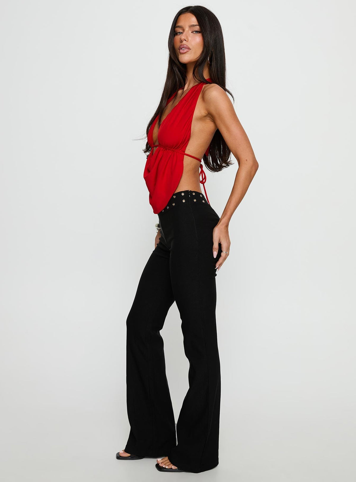 Yevina Eyelet Flare Pant Black