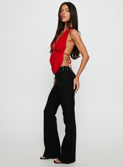 Yevina Eyelet Flare Pant Black