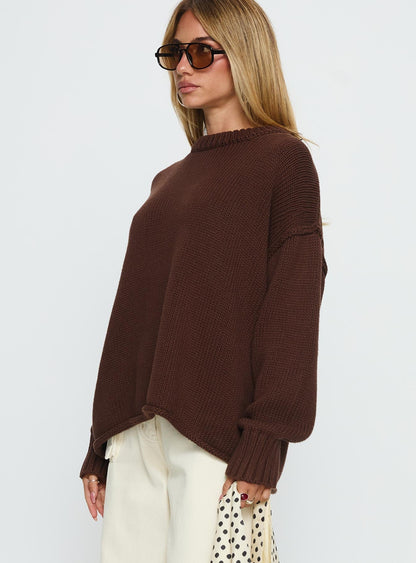 Wilda Crew Neck Knit Sweater Brown