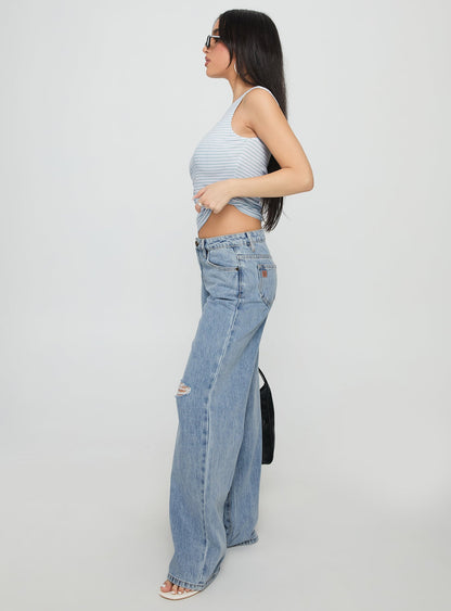 Kadison Low Rise Straight Leg Jeans Mid Wash Blue